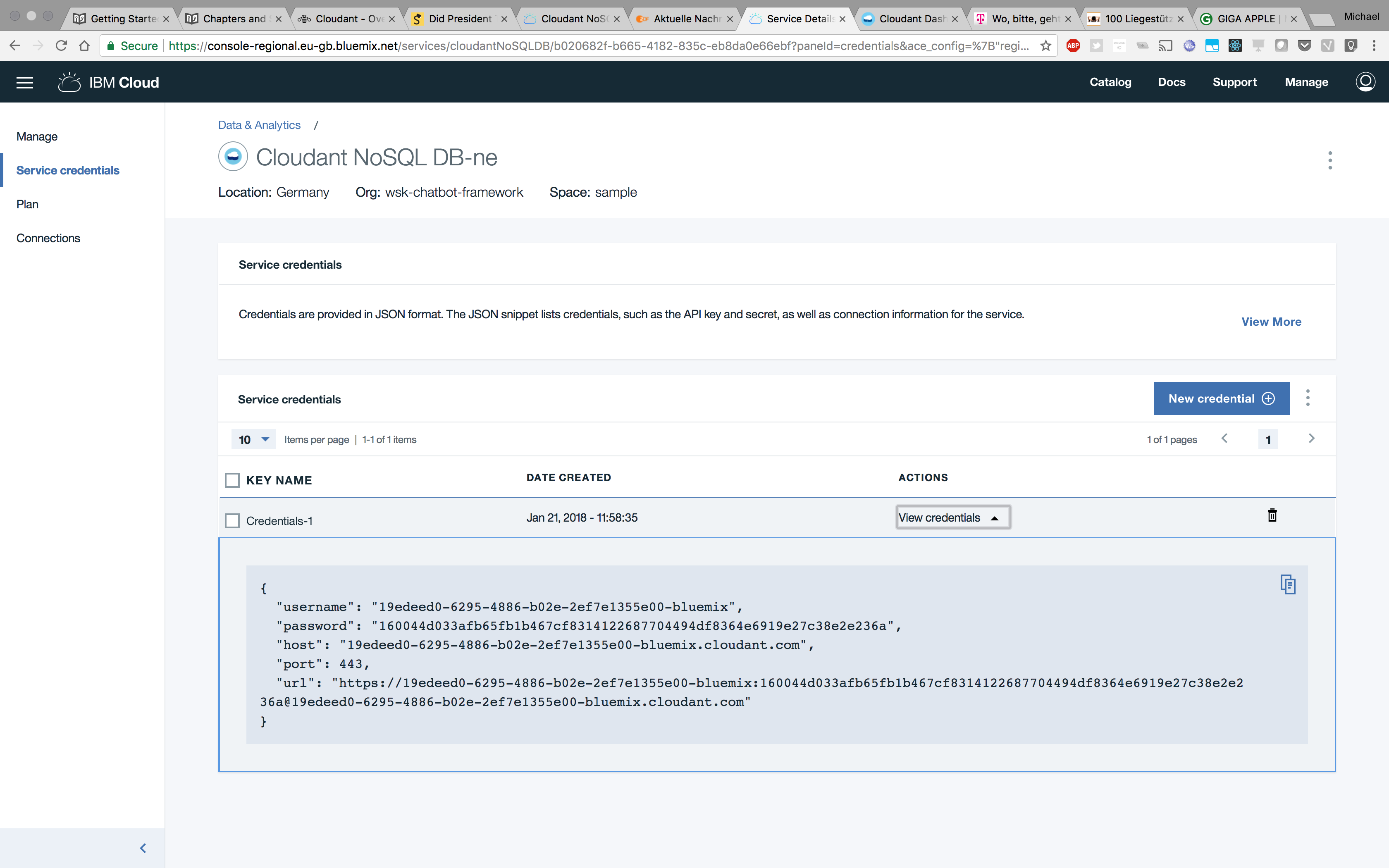 Cloudant credentials