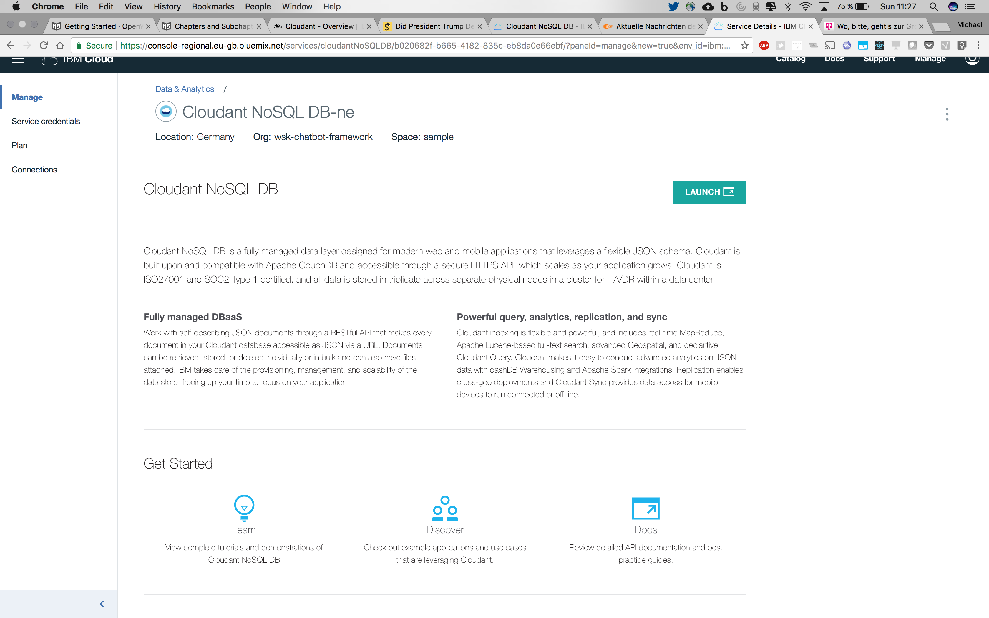 Service Dahboard for Cloudant in IBM Cloud