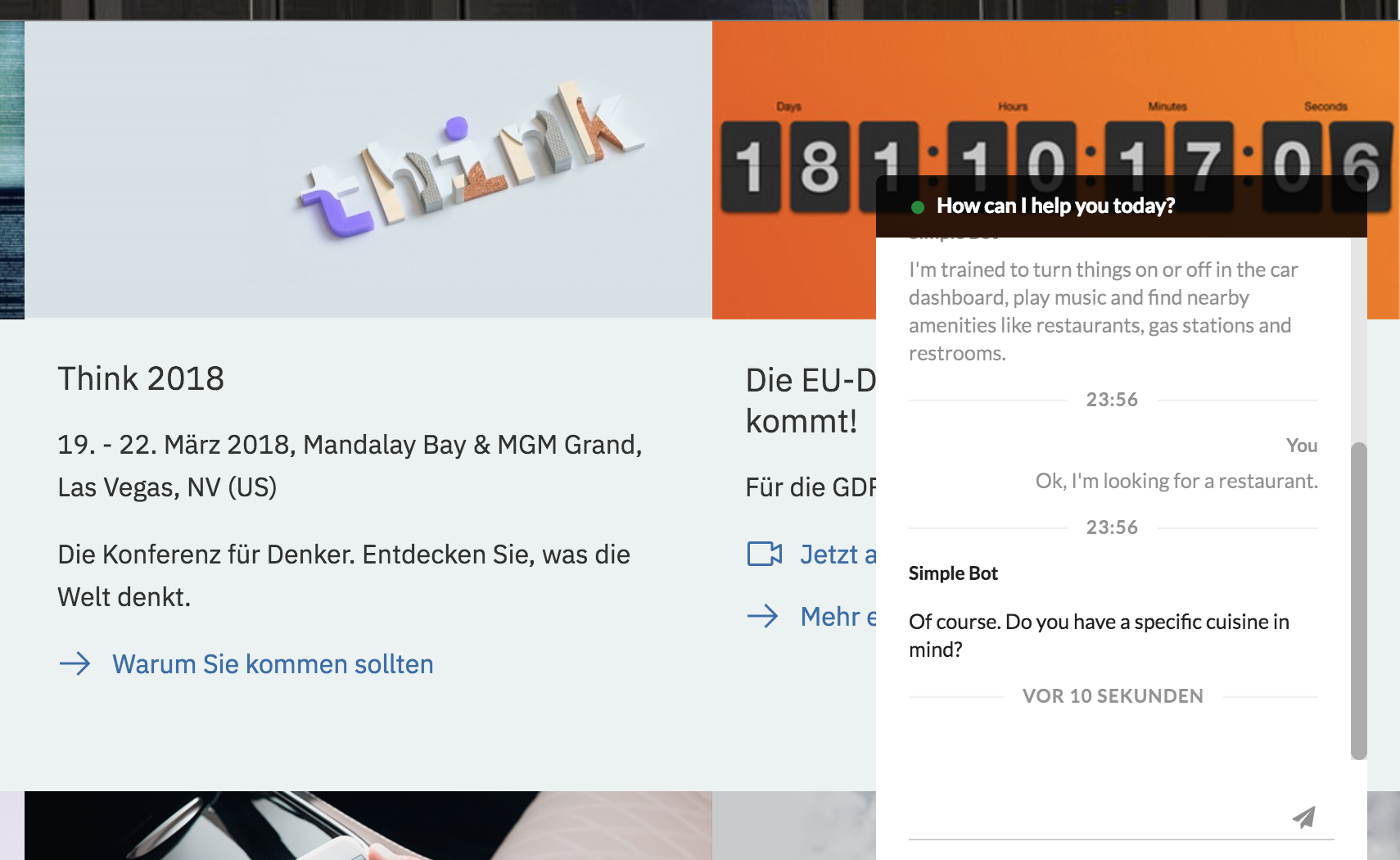 A simple Chat Window connected to OpenWhisk Chatbot Framework